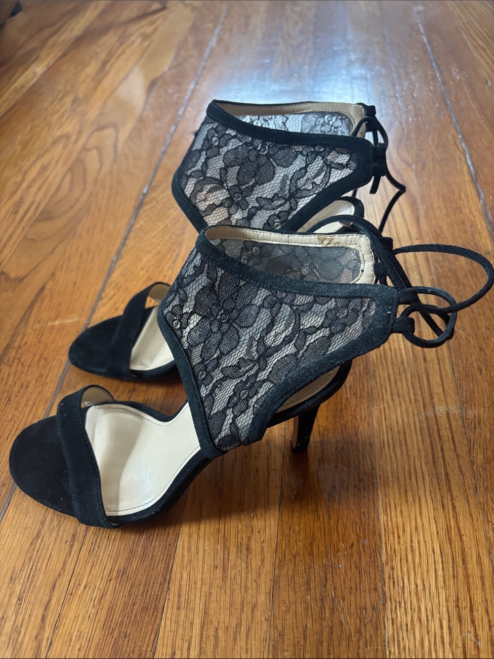 Ivanka Trump Black Lace Ankle-Tie Heels